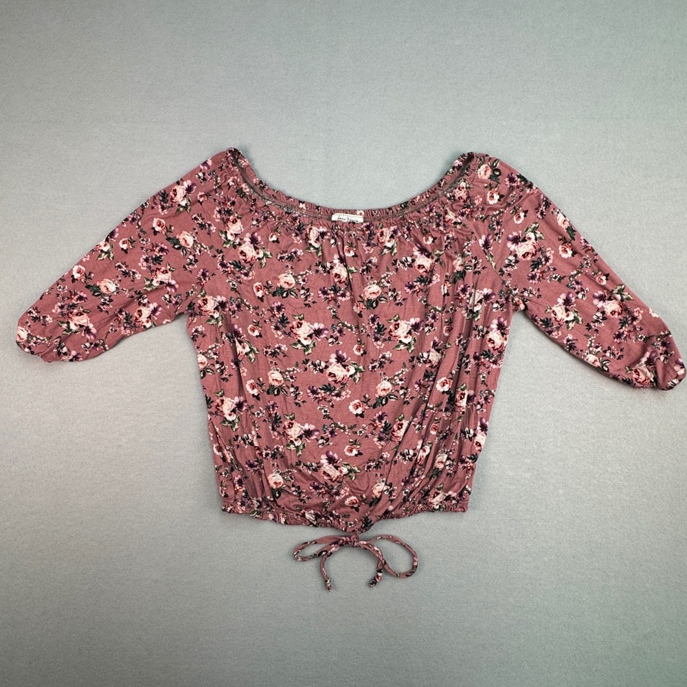 Free Kisses Free People Youth Girl's Floral Roses Crop Top Front Bow‎ Large